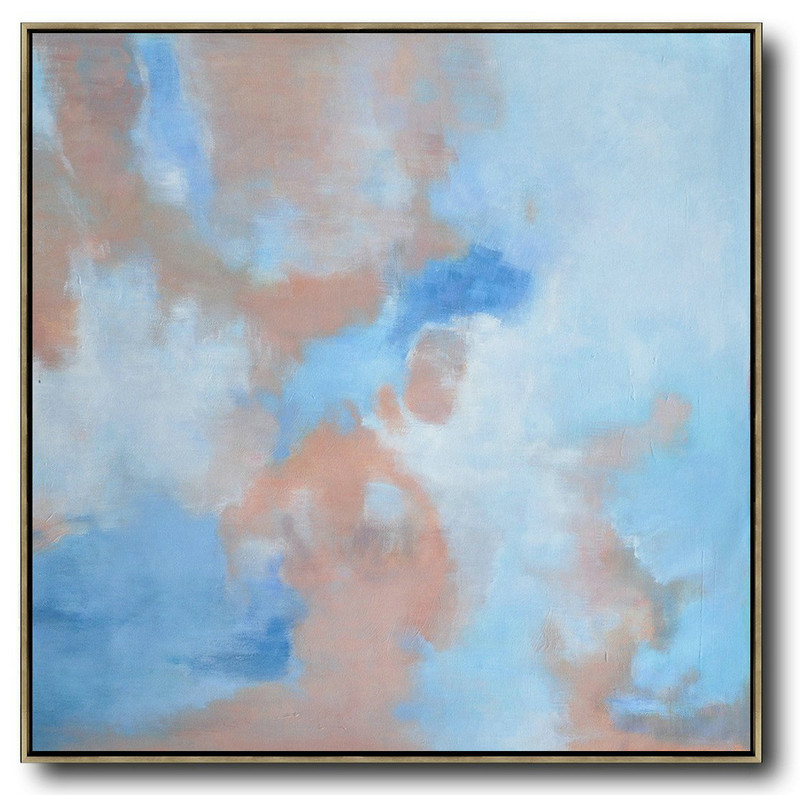 Extra Large Acrylic Painting On Canvas,Oversized Abstract Landscape Oil Painting,Original Art Acrylic Painting Blue,Pink,White